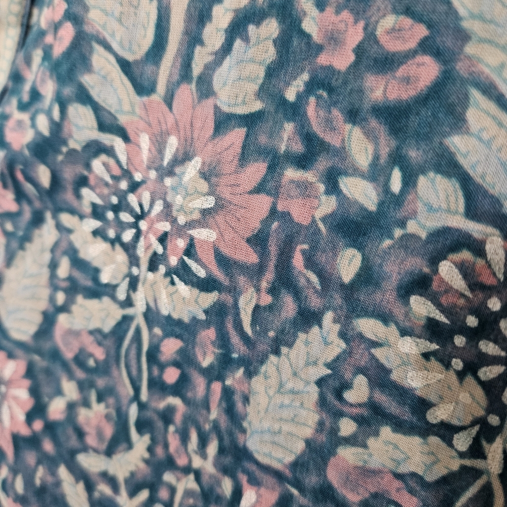Anthropologie Cotton Silk Floral Tunic Dress Blue Pink Medium Sustainable Dainty - Picture 5 of 15